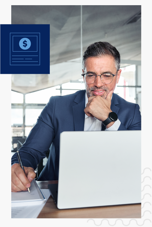 Person looking at different types of content for finance